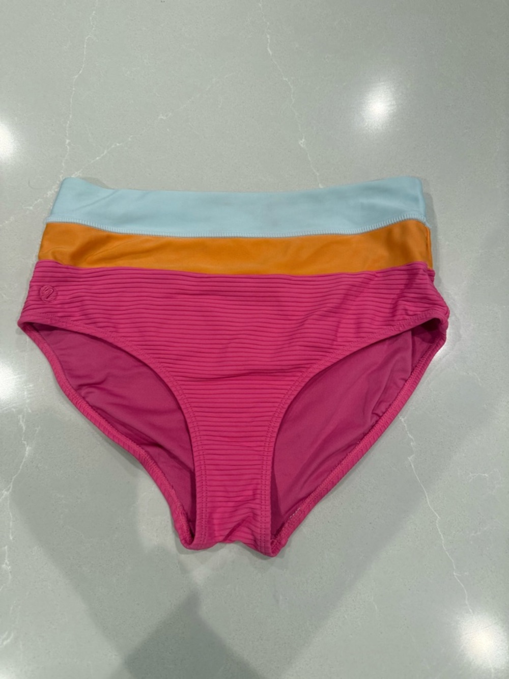 Nani Color Block High-Waist Swim Bottom in Pink, Orange & Light Blue